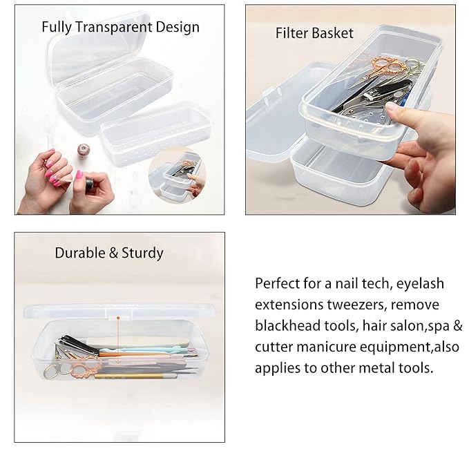 Nail Tool Sterilizer Box, Plastic Sterilization Tray for Tweezer, Nail Tools, Hair Salon, Eyelash Extensions, Nail Implement for Esthetician (Transparent)