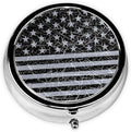 Round Stainless Steel Pill Box Case Vintage USA Flag Retro American Flag, Pocket 3 inches Medicine Tablet Holder Organizer Case for Purse - Compact 3 Compartment
