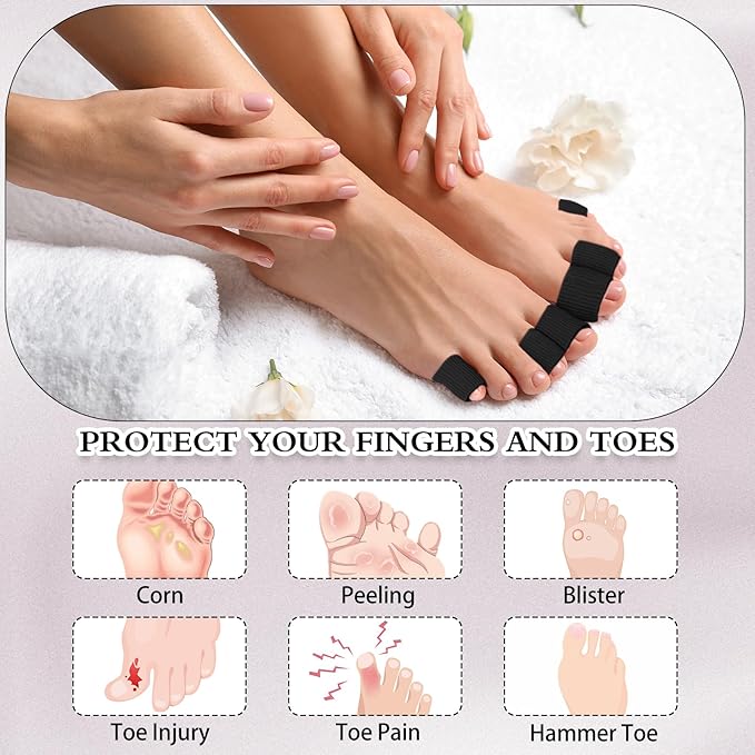 Blulu 24 Pieces Toe Tubes 0.98 Inches Cushion Tube Corn Pads for Toes Sleeves Soft Gel Protectors for Cushions Corns Blisters Calluses 3 Size(Black,Assorted Sizes)