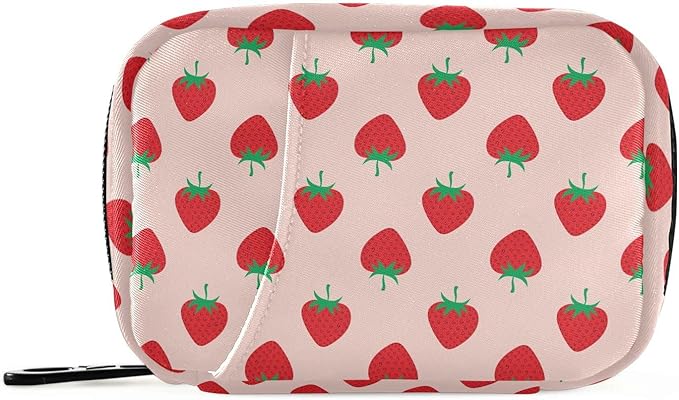 Strawberry Fruit Pill Box 7 Day Pill Case Travel Pill Organizer Bag with Zipper Portable Weekly Vitamin Medicine Supplement Holder Pouch Bag