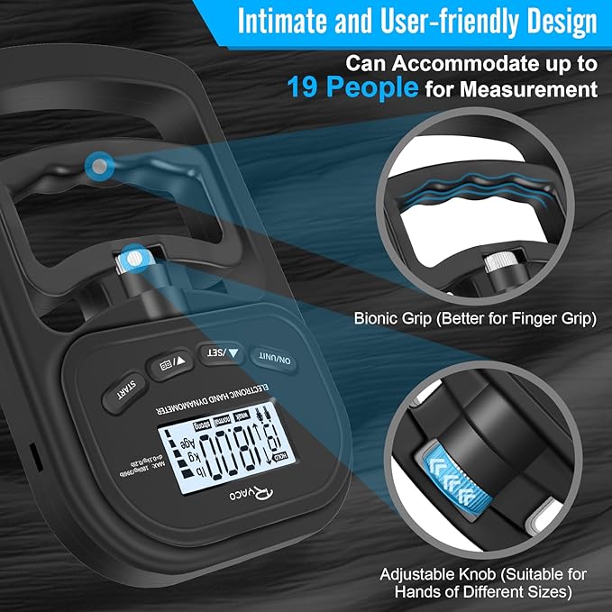 Ryaco Grip Strength Tester With Adjustable Hand Gripper, 396lbs/180kg Digital Hand Dynamometer Grip Strength Trainer Set Electronic Hand Grip Strengthener with LCD Display for Rehab Fitness Home Use