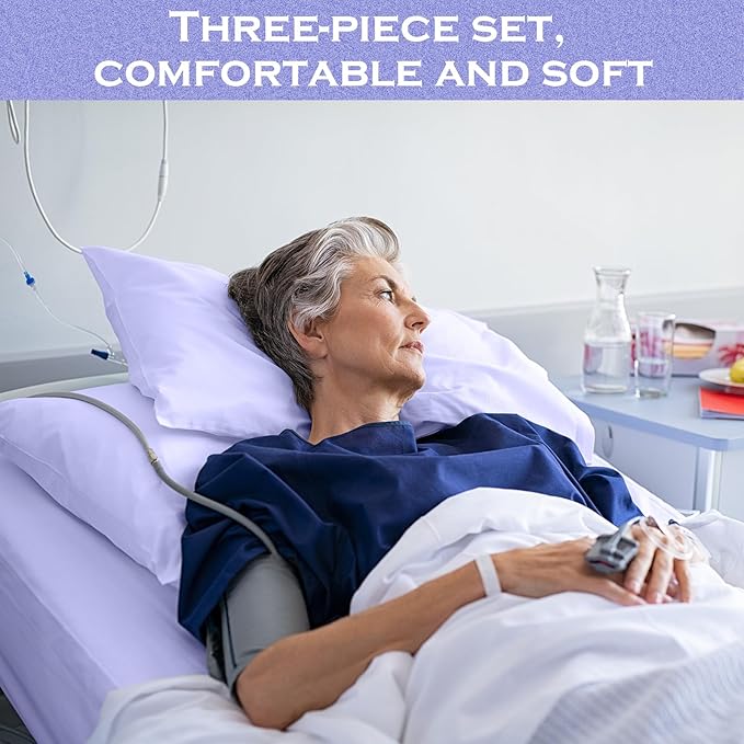 Moukeren 3 Pcs Hospital Bed Sheets Set Deep Pocket Fitted Sheet 36 with Elastic All Around Easy Care Knitted Jersey for Home/Nursing Home (Lavender Purple)