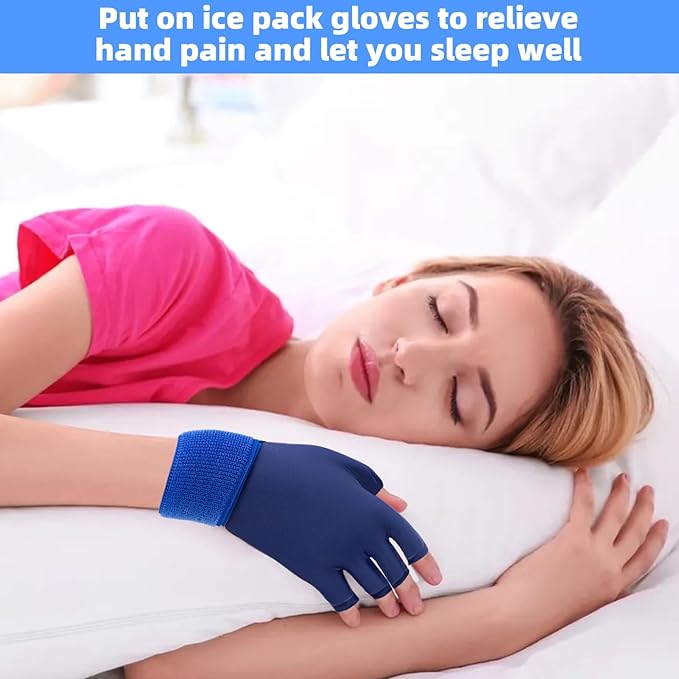 Finger Arthritis Compression Hand Ice Pack Gloves for Pain Relief, Blue Adjustable Wrist Ice Pack for Hot & Cold Therapies, Reusable Gel Finger Ice Glove Sleeve for Tendinitis, Carpal Tunnel