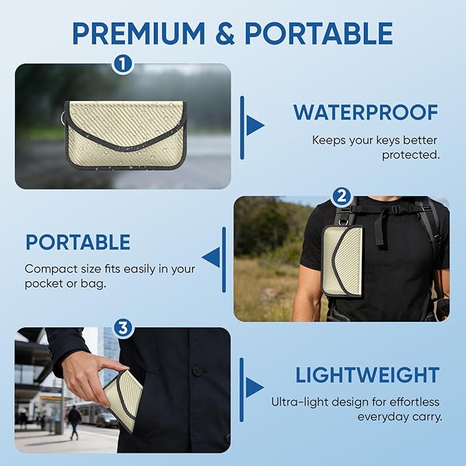 TICONN 2PK Faraday Bags for Car Keys Fob, 7.75"X4.25" Faraday Cage Protector, Car RFID Signal Blocking, Anti-Theft Pouch Anti-Hacking Case Blocker (Beige, L)