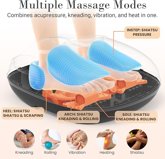FSA Eligible Shiatsu Foot Massager for Plantar Fasciitis, HSA Store Feet Massager with Heat, Vibration and Compression, Deep Kneading for Tired Feet and Neuropathy, Mother Day Gift (with Remote)