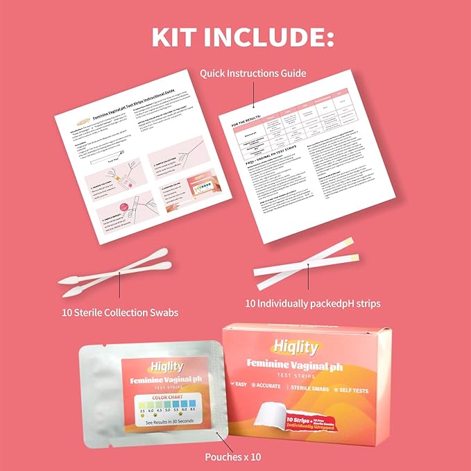 Vaginal pH Test Strips with Sterile Swabs, Feminine Health Vaginal pH Test Strips Kits, Vaginal PH Balance and Yeast Infection Test, Individually Packed BV Test Strips for Women, 10 Bags