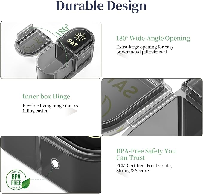Betife AM PM Pill Organizer 7 Day, Weekly Pill Organizer 2 Times a Day, Daily Pill Box AM PM, Portable Travel Medicine Case, Day and Night Pill Container for Medication, Vitamin or Supplement