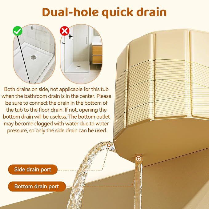 Portable Foldable Bathtub, Freestanding Bathtub No Installation, Bathroom SPA Soaking Bath Tub, Shower Stall Collapsible Hot & Ice Bath for Indoor Outdoor (Beige, 59"L x 21.6"W x 19.6"H)