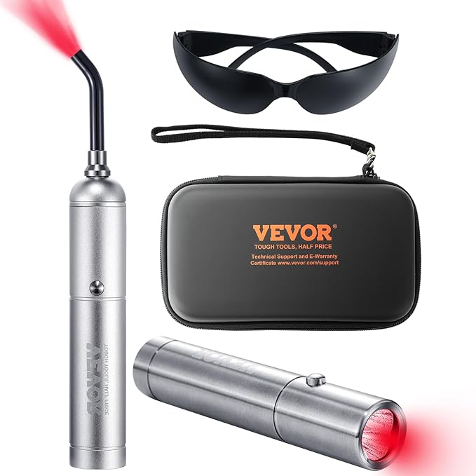 VEVOR Red Light Therapy Device with Removable Tip, 2 in 1 Facial & Body Light Therapy Wand for Joint Mouth Nose Ear, Handheld Red Lights Healing Therapy Torch & 5 Wavelength, Pulse Mode