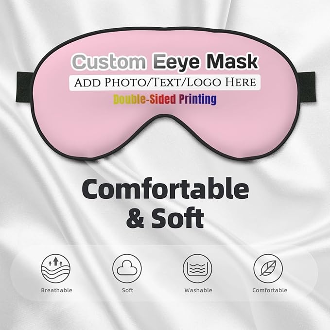Custom Eye Mask,Add Your Image Text Personalized Sleep Shade Soft Blindfold Eyemask Blackout Eye Cover with Adjustable Strap for Sleep,Travel,Nap Pink