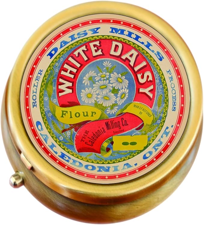 White Daisy Vintage Flower Tin Brass Pill Box