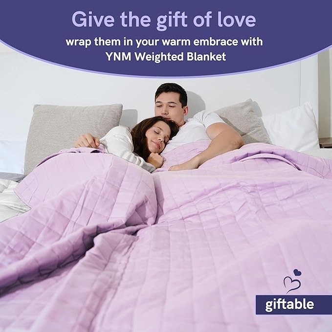YnM Exclusive Weighted Blanket, Organic Long Stapled Cotton with Glass Beads, Bed Blanket for One Person of 190lbs, Ideal for Queen/King Bed (60x80 Inches, 20 Pounds, Lavender)