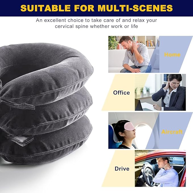 Neck Stretcher, Cervical Traction Device, Neck Traction Device, Cervical Neck Traction Device for Neck Pain Relief, Adjustable Inflatable Neck Brace, Neck Decompression Home Use (Gray)