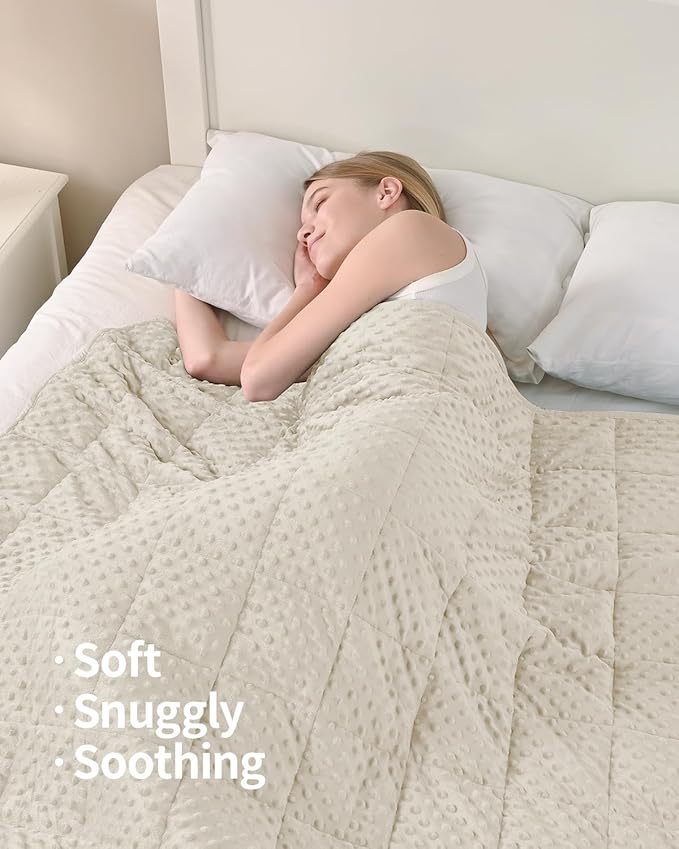 Mr. Sandman Weighted Blanket for Adults Queen Size 15 lbs, Soft Cooling Heavy Minky Blanket for Sleep, Washable Throw Blanket with Glass Beads, 60 x 80 Inches, Ivory