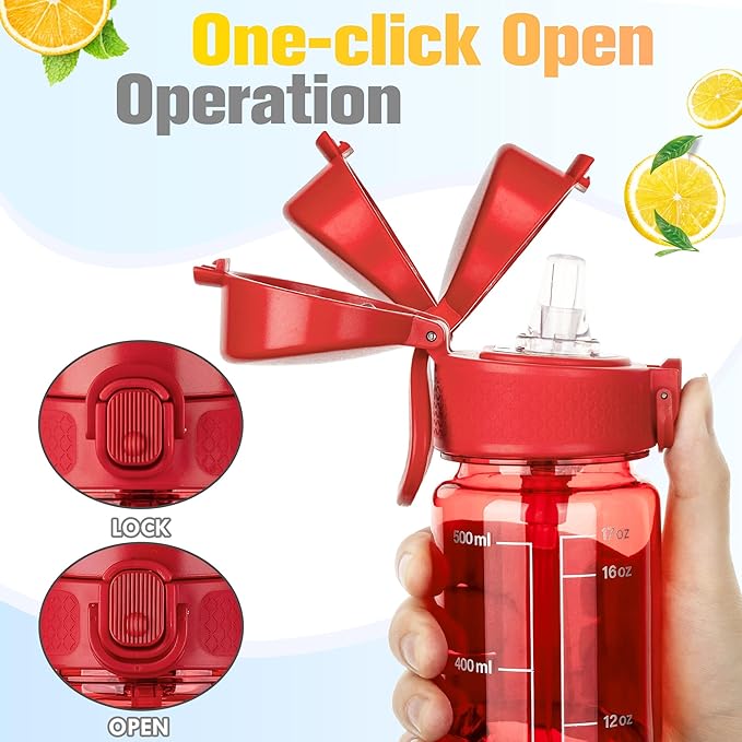 GOPPUS 17oz Kids Water Bottle for School -Straw, Leak-Proof Tritan Sports Bottle Time Marker Reusable for Girls Boys