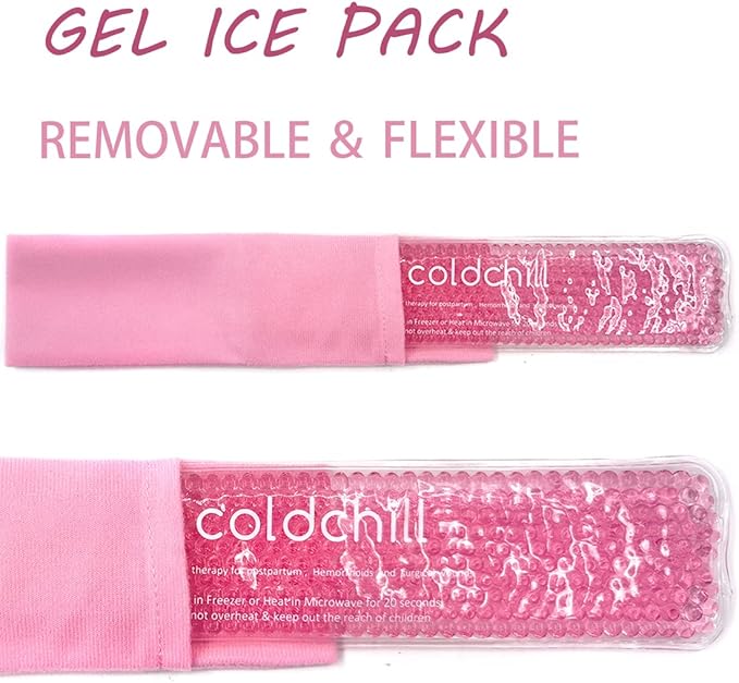 Reusable Perineal Ice Packs for Postpartum & Hemorrhoid Pain Relief, Hot & Cold Pack for Women After Pregnancy, 2 Ice Pack and 3 Cover. (Pink)