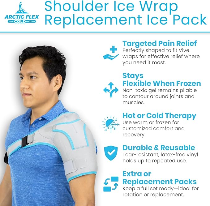 Arctic Flex Gel Replacement Packs - Ice Packs Reusable for Shoulder Ice Brace - Hot and Cold Gel Pack for Injuries, Pain Relief, Swelling - Flexible Therapy Compression Wrap - Athletic, Women, Men