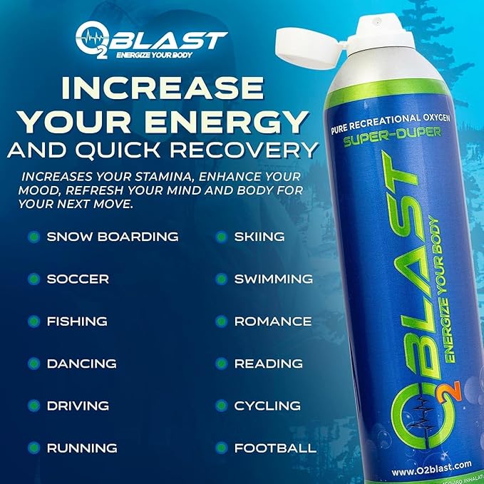 O2 Blast - Portable Oxygen Can, Filled with 99.99% Pure Oxygen with Sanitary flip top Cap for Sports, Travel, and High Altitude Use | On-the-Go Air Support for Hiking and Outdoors – 10L, 6-Pack