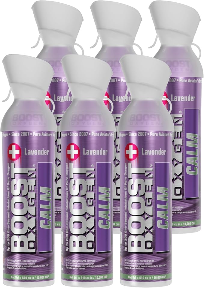 Boost Oxygen Large Calm Lavender Aroma 10L Canister | Respiratory Support for Aerobic Recovery, Altitude, Performance & Health (6 Pack)