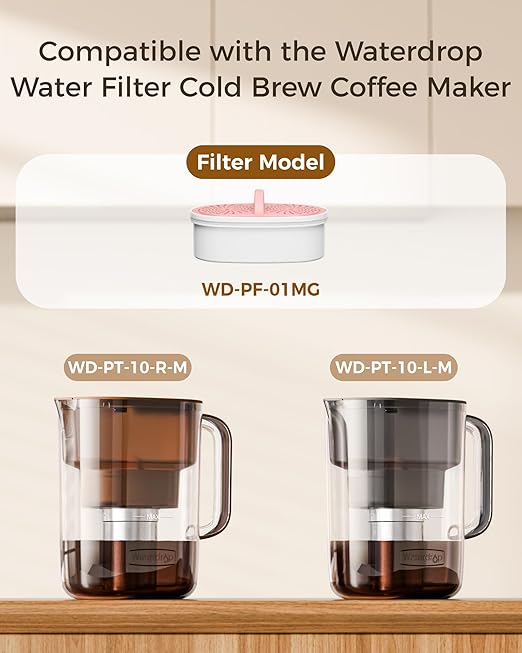 Waterdrop Magnesium Replacement Filters for Waterdrop Coffee Pitcher, Reduces Chlorine, Odors, Well-Balanced Acidity, Unlocks Flavor and Aroma, Last Up to 2 Months or 100 Gallons (1 Pack)