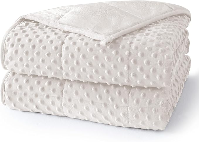 Weighted Blanket for Adults Twin Size 15 lbs, Soft Cooling Minky Dot Heavy Breathable Blanket for All-Season, Washable Weighted Throw with Glass Beads, 48 x 72 Inches, Cream