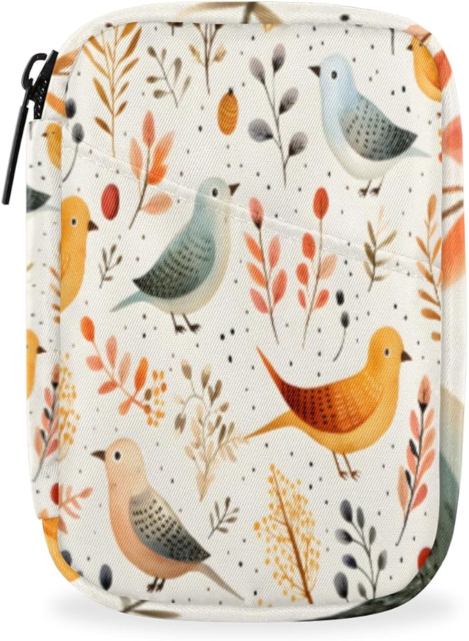 Cute Bird Print Travel Pill Organizer Bag Portable Weekly Pill Box Travel Medicine Organizer 7 Day Pill Case with Zipper for Daily Travel Family Business