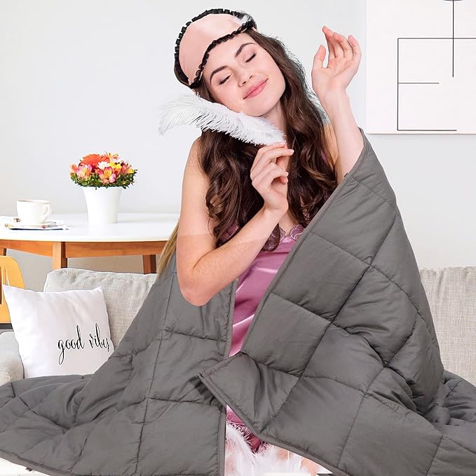 JungleA Weighted Blanket for Adults(15lbs,48"x72",100% Cotton,Grey),Cooling and Breathable Heavy Blanket with Safety Beads for Teens,Women, Men, Kids,Suitable for All-Season