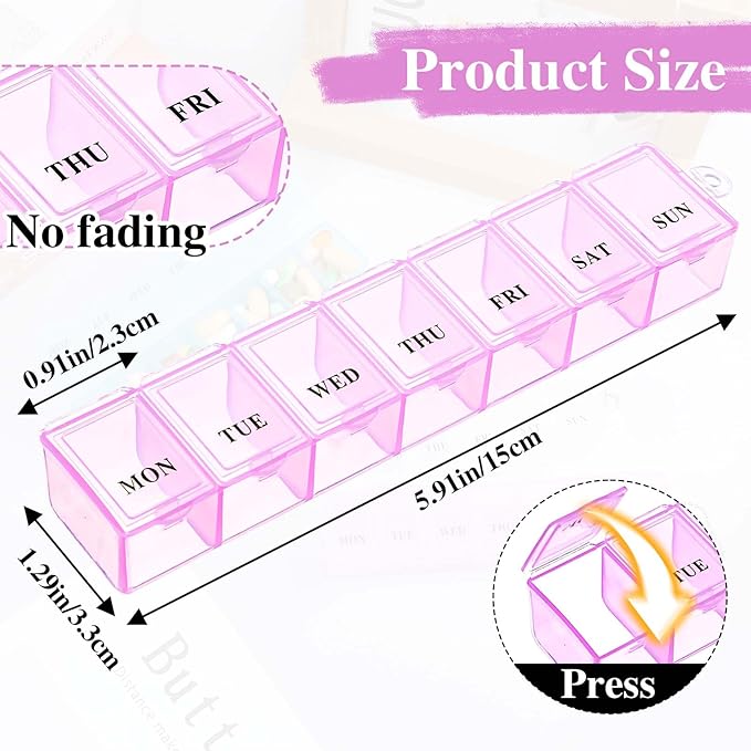 Weekly Pill Organizer,4Pcs 7 Day Pill Case Daily Vitamin Case Medicine Box Portable Medicine Organizer with Compartment 4 Colors AM PM Pill Containers for Medicine Supplements Fish Oil