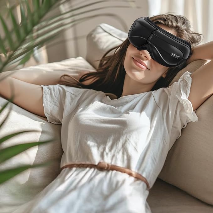 VEVOR Heated Eye Massager - 5 Modes, Bluetooth Music, Foldable, Ideal Gift for Parents, Black