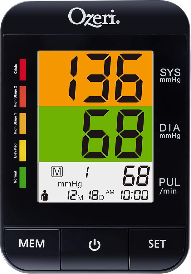 Ozeri BP9W Arm Blood Pressure Monitor with Split-Screen Hypertension Color Alert Technology