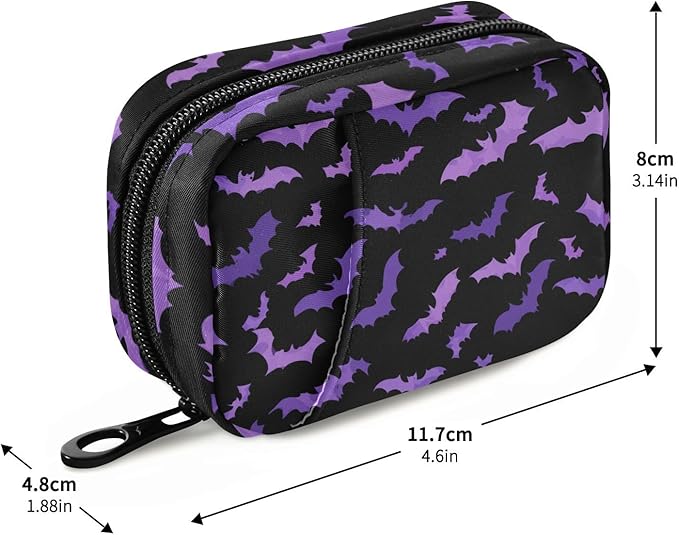 Ollabaky Pill Organizer Halloween Purples Bats Travel Pill Cases Bag Portable Pill Container 7 Days Pill Box Organizer Vitamin Supplement Holder for Family Business