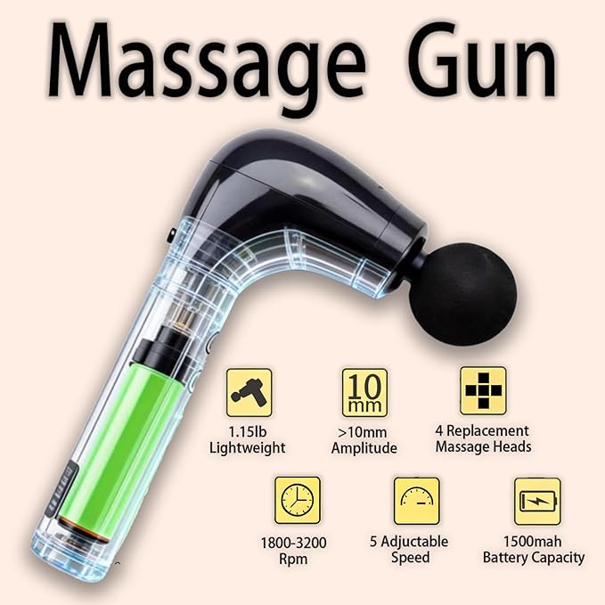 2-in-1 Massage Gun Deep Tissue with 20'' Extension Handle & Stretching Strap, Neck Massager for Pain Relief, Handheld Percussion Massager for Back, Shoulder, Leg, Waist