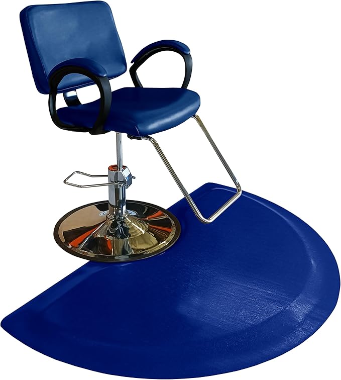 Rhino Mats, Rhino Hide Salon Mat, Non-Slip Standing Cushioned Comfort Anti-Fatigue Mat for Salon, Barbershop, or Spa (Blue, Semi-Circle 3' x 3.5' x 7/8")