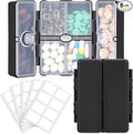 FYY Travel Pill Organizer with Blank Lables,6 Compartments Magnetic Pill Organizer Pill Box for Purse Pocket to Hold Vitamins,Cod Liver Oil,Supplements and Medication-Black