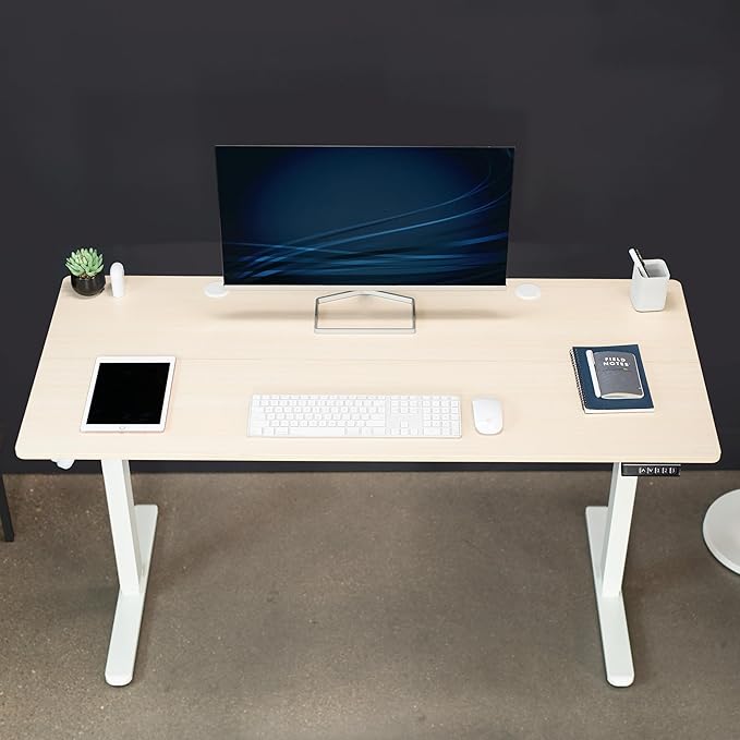 VIVO Electric 55 x 24 in Standing Desk, Memory Height Adjustment, Light Wood Top White Frame, DESK-E155TC