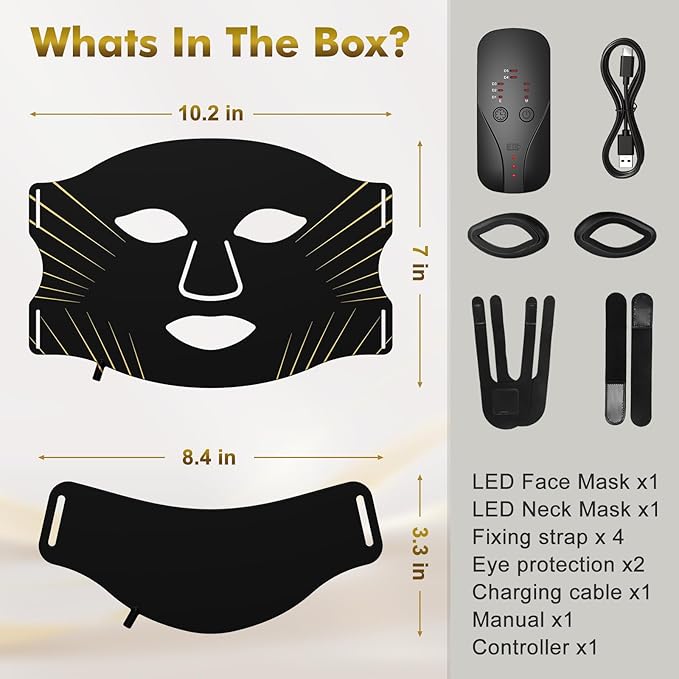 Red Light Therapy for Face & Neck Mask, Led Face Mask Light Therapy with 7 Colors, 309 LED Beads Silicone Facial Skin Care Device for Home SPA Beauty Salon