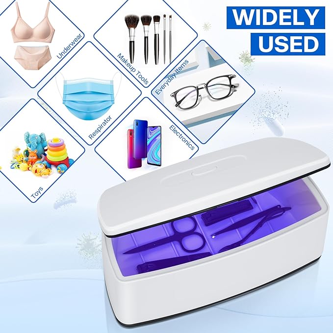 Nail Tools Sterilizer, Double Tube Blue Light Clean Function, USB Plug-In, 1l Large Capacity For Nail And Beauty Salon Tools, Jewellery, Glasses, Mobile Phone Sterilizer (White2)