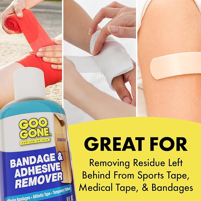 Goo Gone Skin Adhesive Remover - Safe and Pain Free Removal for Sticky Residue From Continuous Glucose Monitors, KT Tape, Medical Tape, Heart Rate Monitors, Insulin Pumps, 8 oz.