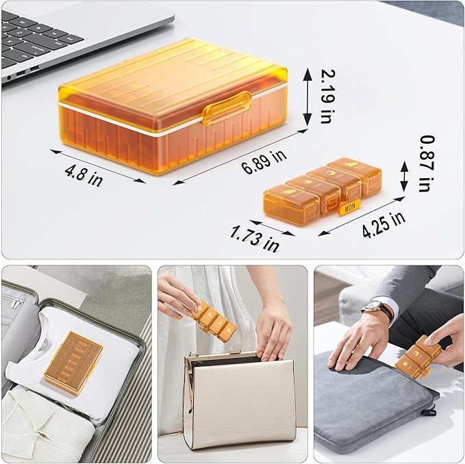 Weekly Pill Organizer 4 Times a Day, Large Compartments Pill Box 4X 7 Day, Medicine Organizer Pill Case for Pills/Vitamins/Fish Oils/Medication/Supplements (Yellow)