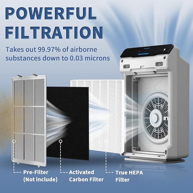 115115 Replacement Filters A for Winix PlasmaWave Air Purifier C535, 5300-2, 6300-2, 5300, 6300, AM90, P300, Funmit 2 True HEPA Size 21 Filter + 8 Activated Carbon Pre-Filters