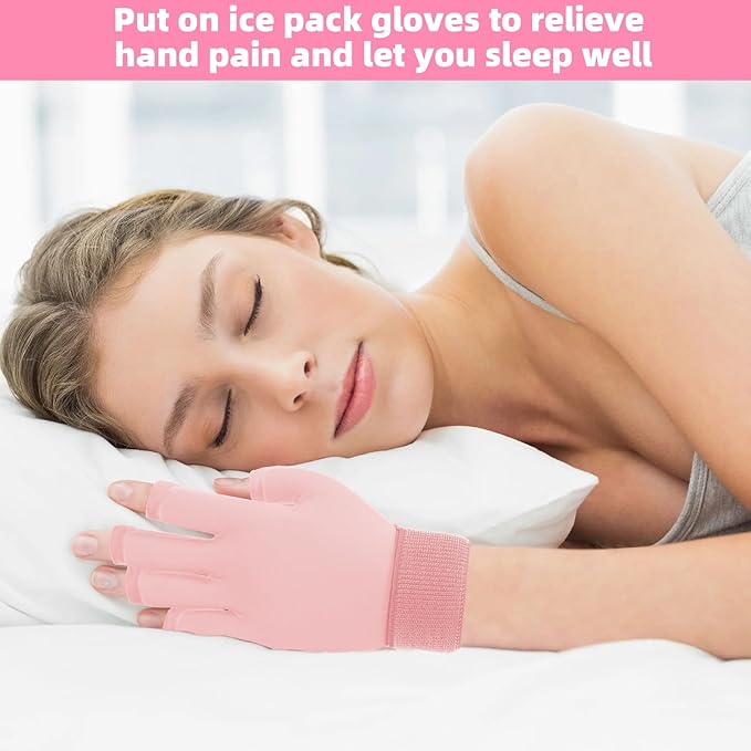 2pcs Finger Arthritis Compression Hand Ice Pack Gloves for Pain Relief, Adjustable Pink Wrist Ice Pack for Hot & Cold Therapies, Reusable Finger Ice Gloves Sleeve for Tendinitis, Carpal Tunnel