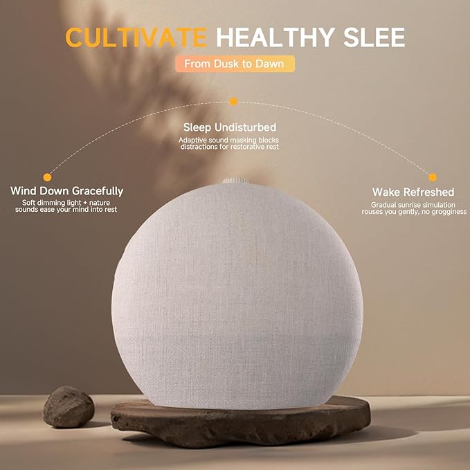 Sunrise Alarm Clock White Noise Sound Machine for Bedroom | Natural Wake-Up Light with 30 Soothing Sleep Aids, Bluetooth Speaker, Dimmable Clock, Screen-Free Design for Baby Adults Kids-Khaki