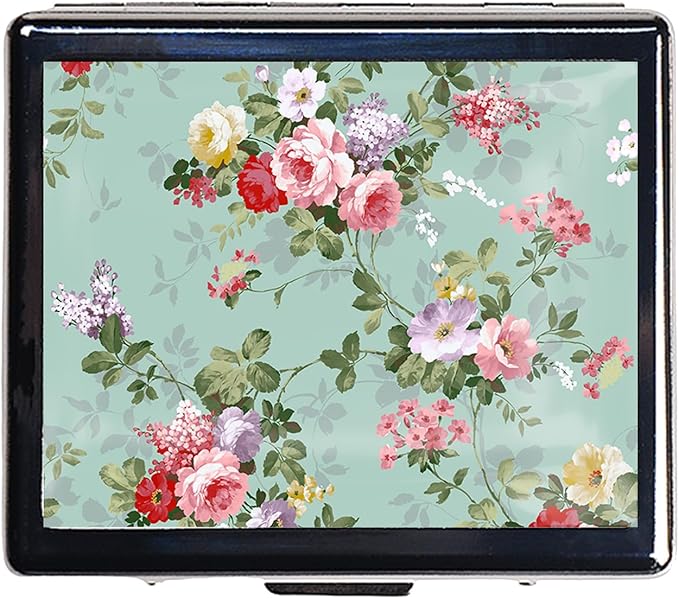 Silver Vintage Pill Box 7 Day Metal Pill Box with Mirror and 8 Compartments Cute Travel Pill Organizer for Purse (Vintage Floral)