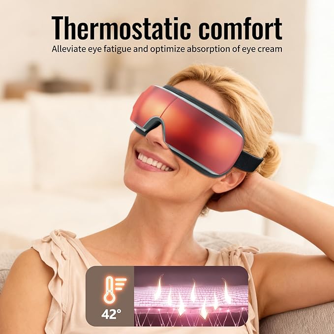 Eye Massager with Heat, Sleep Mask with Compression and Music for Migraines and Circles, Reduce Eyes Strain, Improve Sleep,for Women Men(Gray)
