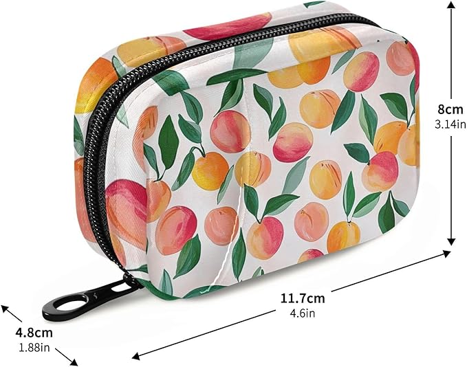 Travel Pill Case Peach with Leaf Weekly Small Pill Box 7 Day Pill Box Pill Organizer Bag