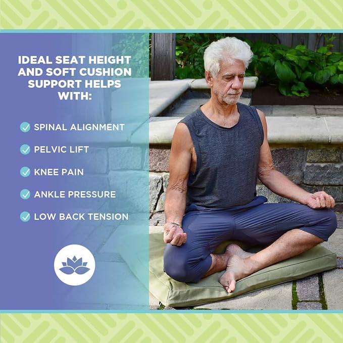 Bean Products Meditation Cushion Mat Set - Zafu Floor Pillow Organic Buckwheat Pillow + Cotton Filled Zabuton Prayer Pad - Meditation Pillow Yoga Knee Pad - Made in USA - 14" Round or 18" Oval
