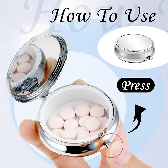 Sibba Portable Medicine Pill Case, Travel Multi-Functional Moisture Proof Pill Box for Purse & Pocket, Cute Metal Medicine Pill Organizer Box for Vitamins, Fish Oil & Supplements(1 Compartment)