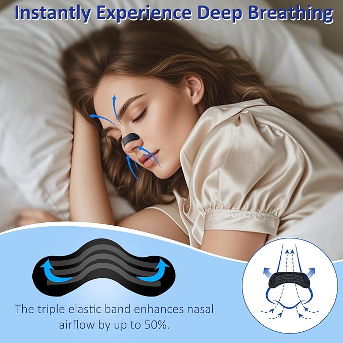 Nasal Strips for Snoring - Extra Strength Nose Strips for Breathing (60 ct), Black Nose Tape for Sleeping and Sports, Nasal Congestion Relief, Oil & Sweat Proof