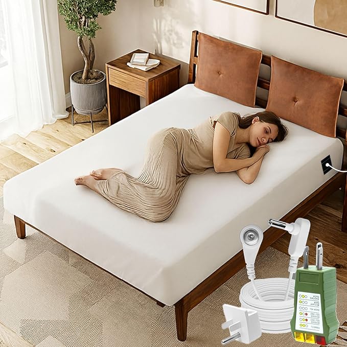 Grounding Sheets King Size 76x80x13.5 Inches – Organic Cotton with Silver, White Grounded Sheets King Size for Overall Improved Wellbeing, with 15 ft Grounding Cord