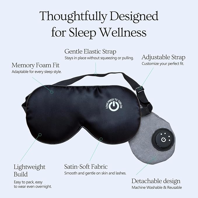 Heated Eye Mask FSA -HSA Eligible, 100% Pure Mulberry Silk, Cordless Warm Eye Compress for Dry Eyes Relief, 3 Heat Settings, 1500mAh Rechargeable, Washable Cover, Sleep & Travel